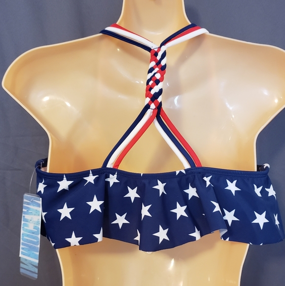 SOLD Girls Lg Bikini Top Red white Blue Stars USA - Picture 3 of 5